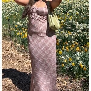 plaid print midi dress